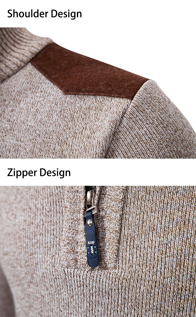 Men's Clothing autumn and winter men's stand up collar thickened sweater knitted pullover large size half zip knitted tops men_voghion.com