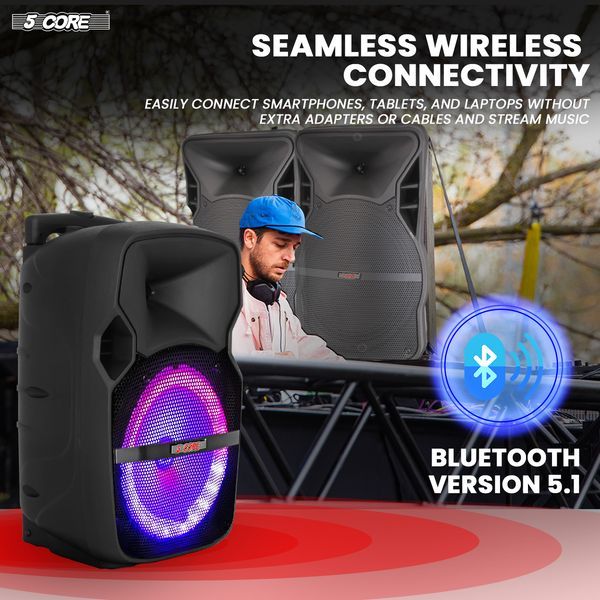5 Core 10 Inch PA Portable Bluetooth Party Speaker Karaoke Boombox + 2 Wireless Mics : ACTIVE HOME 10 2-MIC_voghion.com