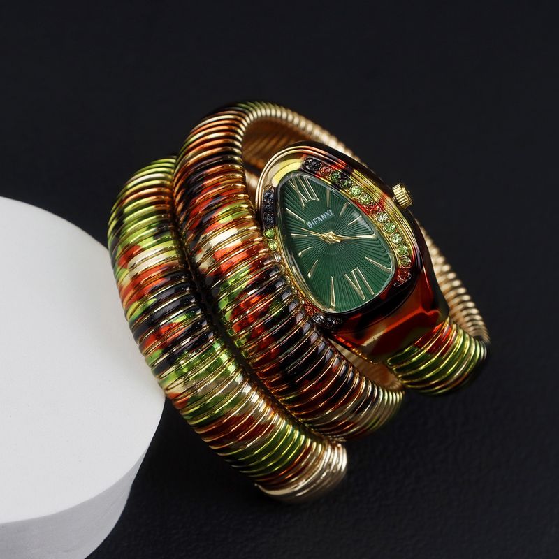 Fashion Creative Snake-Shaped For Women, Unique Pattern Quartz With Steel Band Bracelet, Electronic Watch_voghion.com