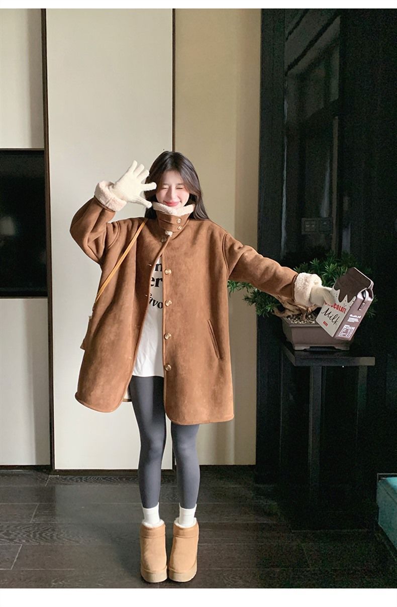 2024 Winter New Melad Coffee Color Sheepskin For Women High-end Suede Thickened Petite Coat_voghion.com