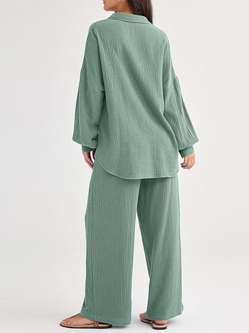 Women's Clothing Fashion Suits Loose Casual Tops Wide Leg Pants Cotton And Linen Two Piece Suits For Women_voghion.com