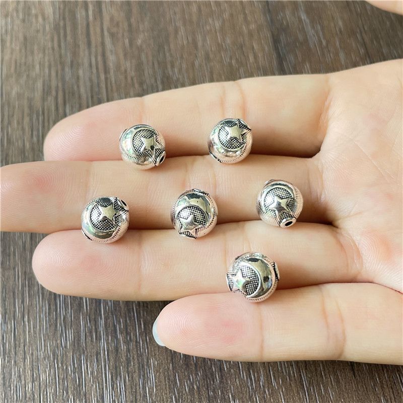 Zinklegierung 6,8,10 mm Antik-Silber, Gold, Mond, Stern, Amulett, Abstandsperle, Zubehör zur Schmuckherstellung_voghion.com