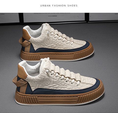 Spring New Breathable Canvas Men's Versatile White Thick-Soled Sports Casual Sneakers Trendy Shoes_voghion.com