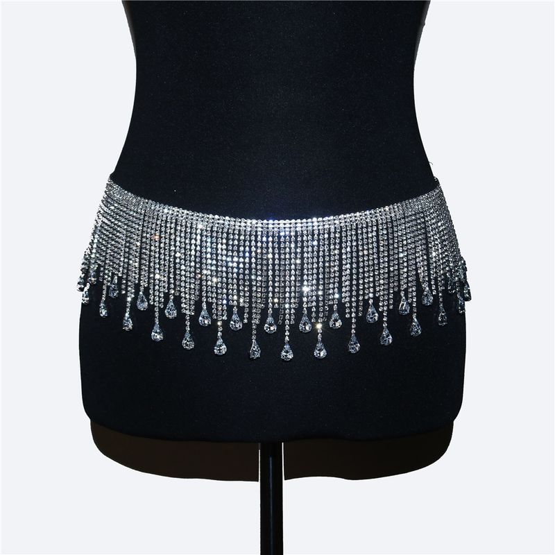 Ins colorato nappa scintillante strass gonna ballerina palco performance cintura catena vita night club regina accessori_voghion.com