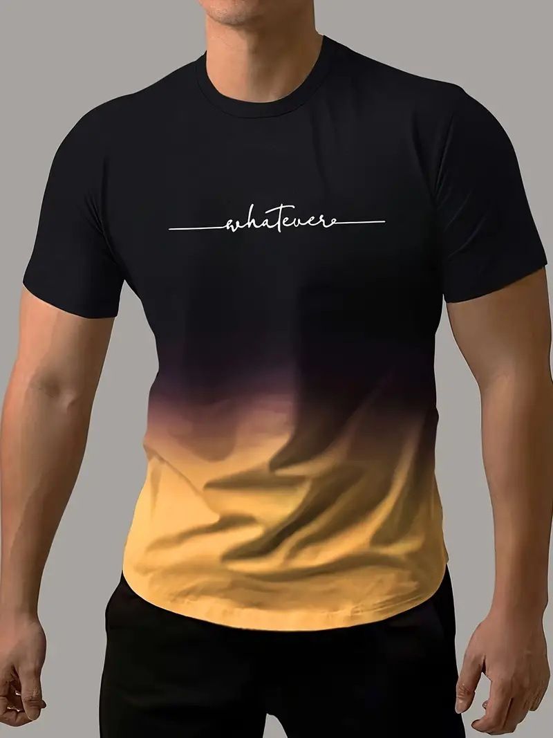 2024 Minimalistisches T-Shirt mit Farbverlauf und 3D-Druck, kurzärmelig, große, atmungsaktive Sportbekleidung für Herren_voghion.com