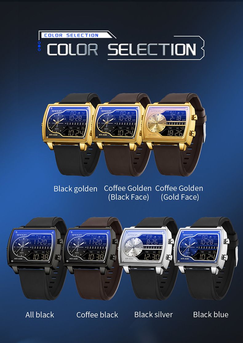Multifunctional Digital Analog Quartz Watch With Alarm, Stopwatch, Waterproof & Night Light - Stylish Unisex Design Alarm Clock Square Watch_voghion.com