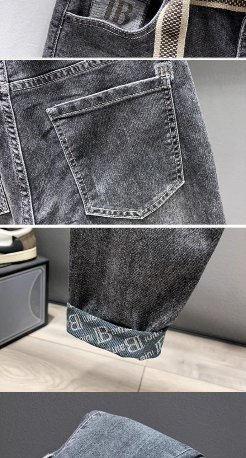 2024 Herfst Winter Bedrukte Lichte Jeans Heren Trendy Stretch Casual Licht Los Slim Fit Veelzijdige Harembroek_voghion.com
