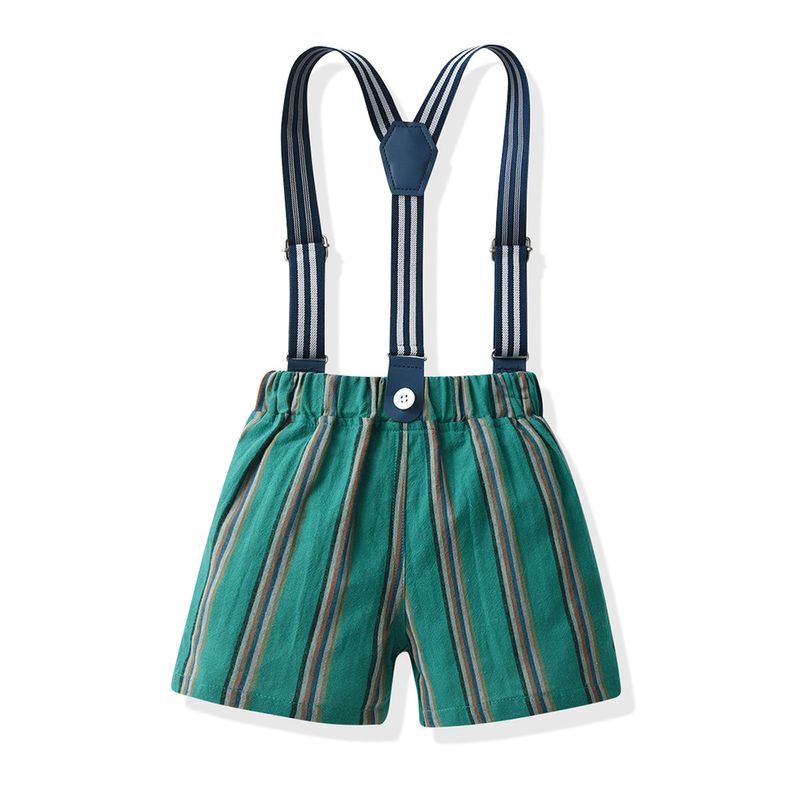 Kid's Clothing Summer children's clothing for boys British style suits short sleeved shirts striped overalls gentleman's one year old dress_voghion.com