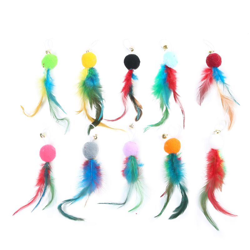 Bacchetta per gatti in filo d'acciaio con piume e palline soffici, teste di ricambio confezionate singolarmente_voghion.com