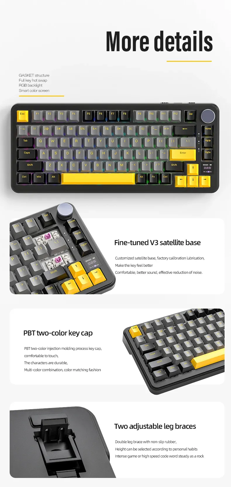 Attack Shark X85PRO Mechanische Tastatur mit Legierungsknopf, intelligenter Farbbildschirm, Dichtungsstruktur, Hot-Swap-Funktion für alle Tasten, RGB_voghion.com