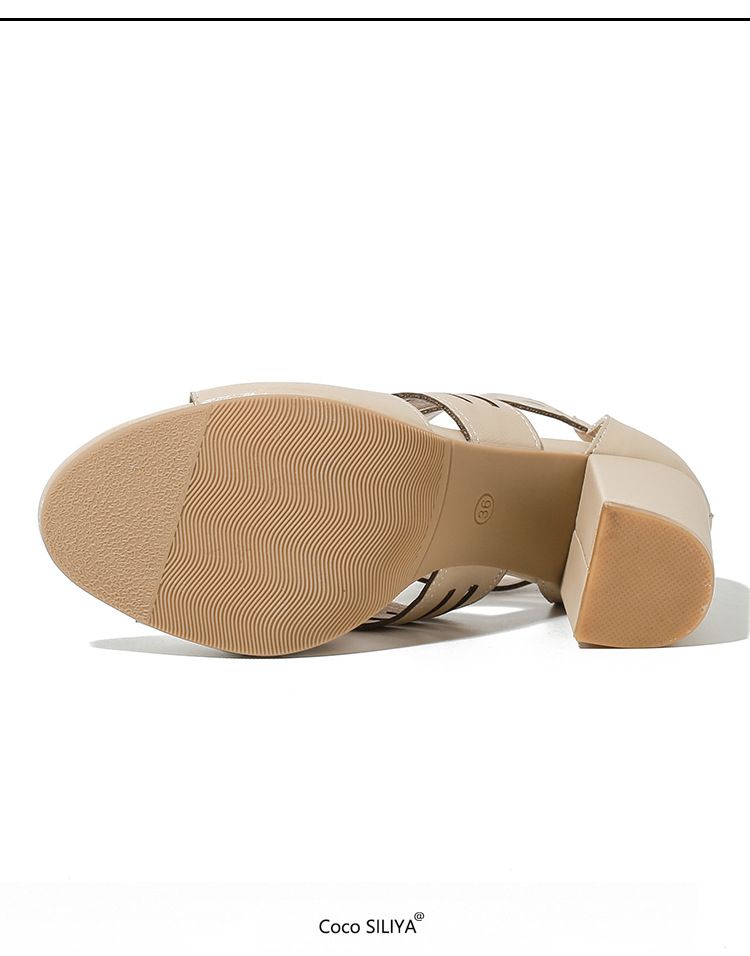 Women's Chunky Heel Gladiator Sandals - Laser Cut Peep Toe Platform Shoes (Size 6-11, Beige, Summer)_voghion.com