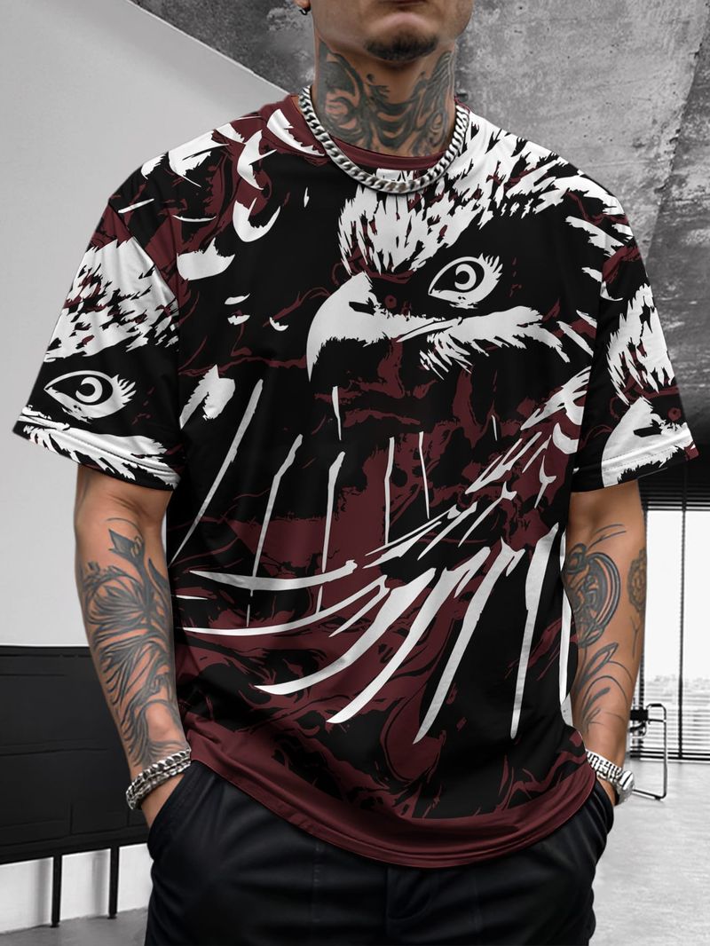 Camicia estiva da uomo a maniche corte, sportiva, comoda e traspirante, effetto seta ghiacciata, con effetto tie-dye a contrasto_voghion.com