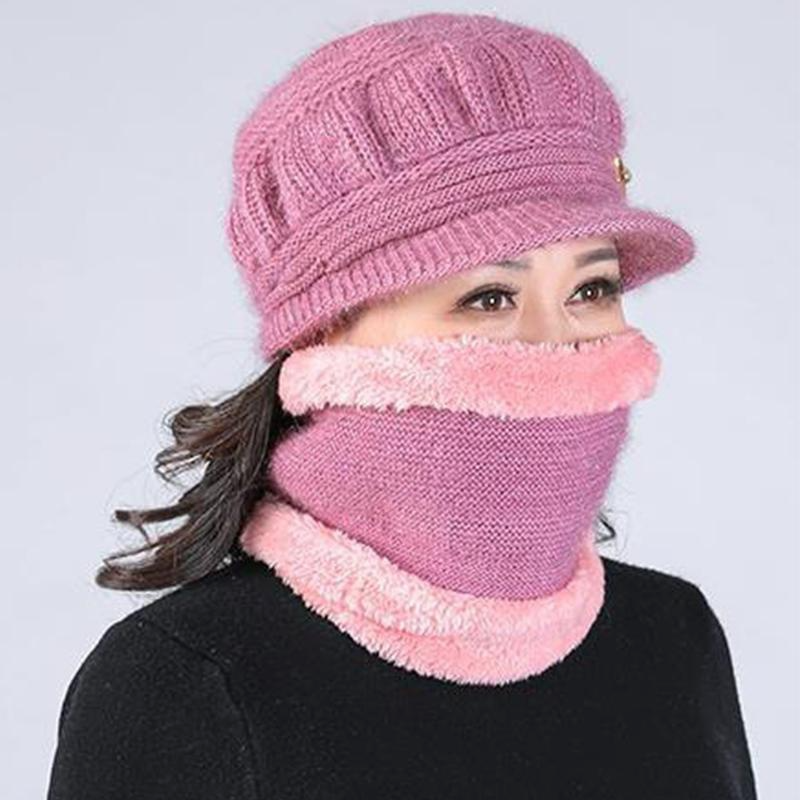Mütze und Schal-Set für Damen, Winter, weiblich, warm, Strickmütze, Schal und Samt, winddicht, Radmütze, Skimütze, Schals-Set_voghion.com