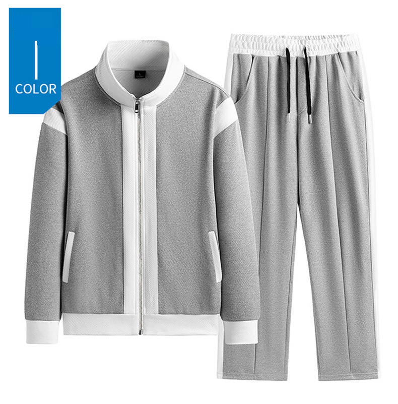 Herenkleding lente en herfst jeugd trend vrijetijdskleding kleur bijpassende opstaande kraag tweedelig sport herenpak_voghion.com