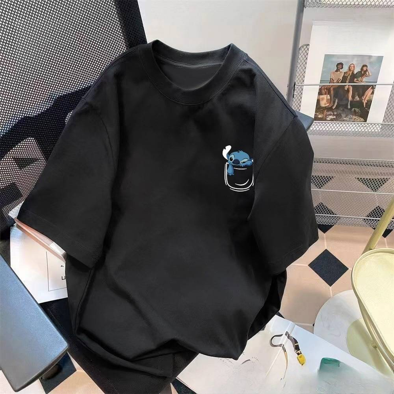 Men's Clothing summer couple short sleeved T shirts with bear prints loose five point sleeves T shirts with large sizes and short sleeves_voghion.com