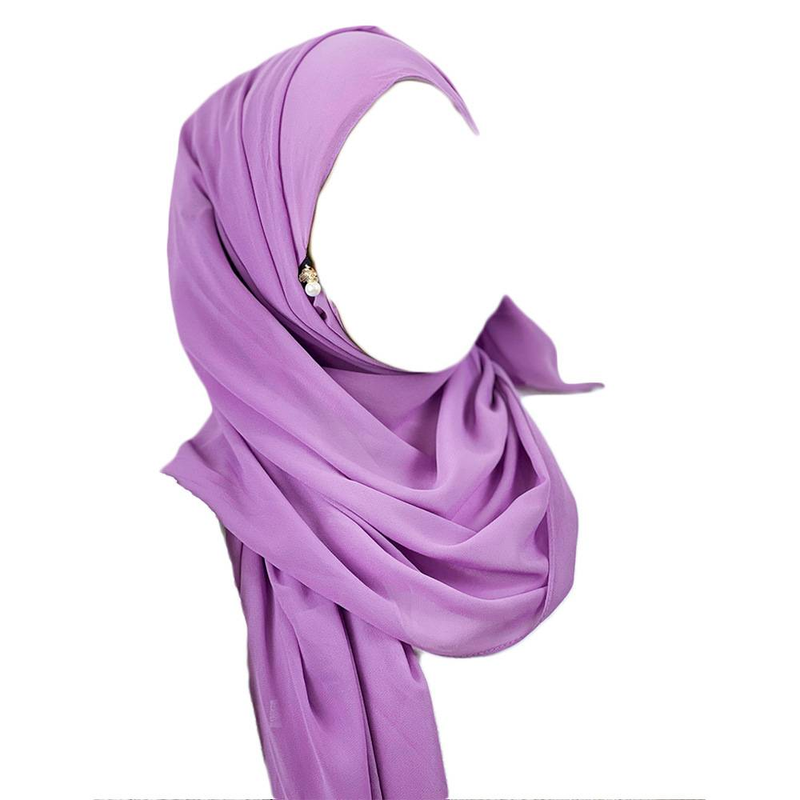 Hijab pour femme, écharpe multicolore de couleur unie, écharpe en mousseline de soie avec fermeture éclair et perles, écharpe longue du Moyen-Orient_voghion.com