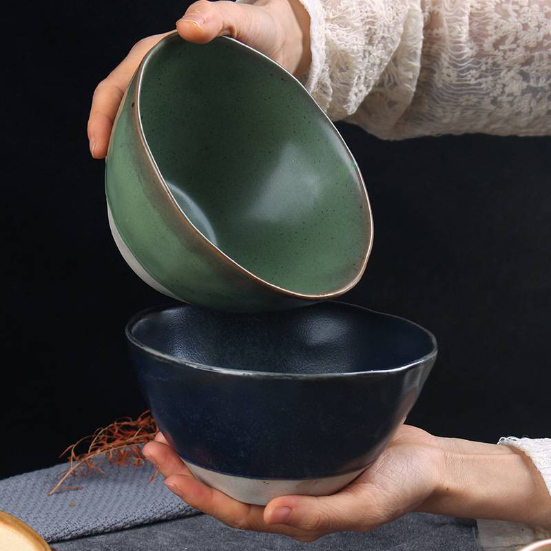 Ręcznie robiona miska ceramiczna Celadon Underglaze Gradient Tableware Rustykalna wiejska głęboka miska na zupę ryżową_voghion.com