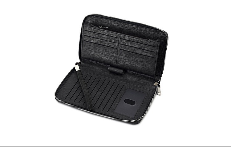 Portefeuille femme et homme en cuir, antivol RFID, brosse, multi-cartes, long portefeuille, couche supérieure, cuir de vache, grande capacité, pochette_voghion.com