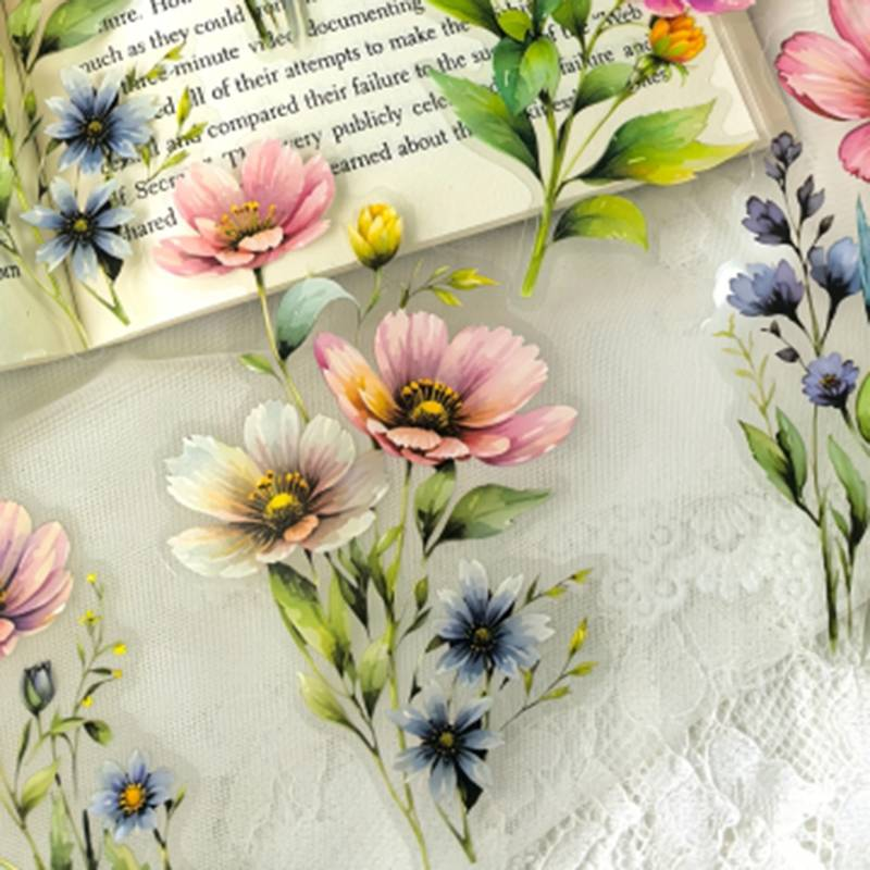 1 Piece Of 20 Large Size Watercolor Flower Pattern PET Decoration Manual Material Stickers_voghion.com