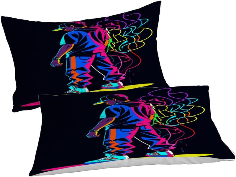 Set di biancheria da letto con stampa graffiti hip-hop, copripiumino singolo, set di biancheria da letto morbida con 2 federe per bambini, ragazzi, ragazze, adolescenti, uomini_voghion.com