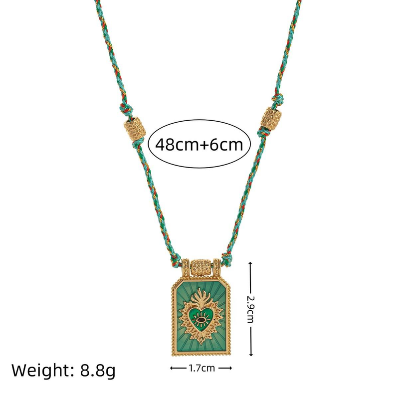 Collana con ciondolo a forma di tarocchi, semplice, con corda colorata, da donna, con perline portafortuna, placcata in oro, con conservazione del colore._voghion.com