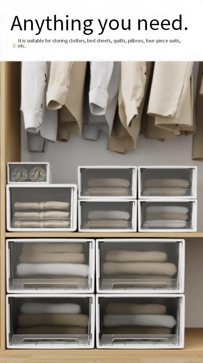Set di contenitori modulari per cassetti - Organizzatore impilabile per vestiti, giocattoli, accessori - Design salvaspazio con cornice bianca e cassetti trasparenti/bianchi_voghion.com