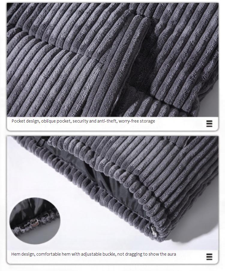 Piumino in velluto a coste da uomo - Cappotto invernale ampio e spesso con collo alto, stile streetwear retrò (M-5XL, cachi/nero/grigio scuro)_voghion.com