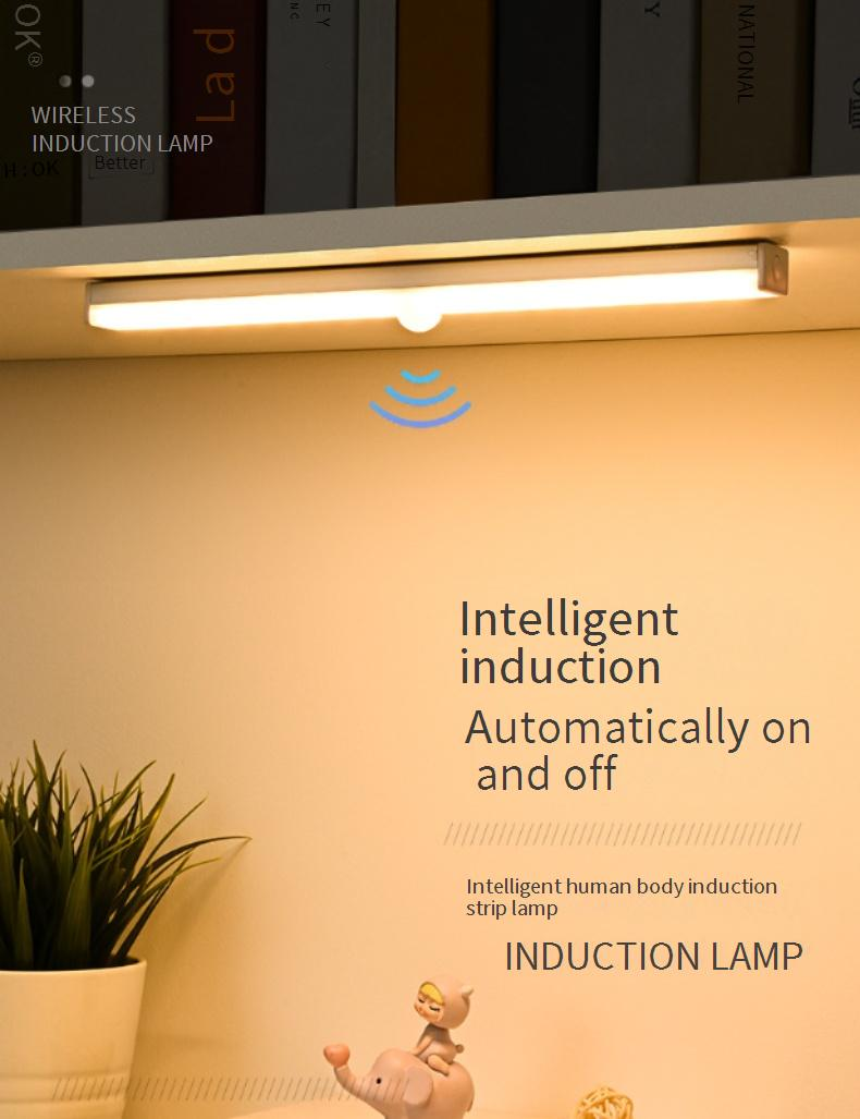 Bande lumineuse LED intelligente avec détecteur de mouvement - Éclairage magnétique rechargeable sans fil pour armoire avec éclairage réglable à 3 couleurs_voghion.com