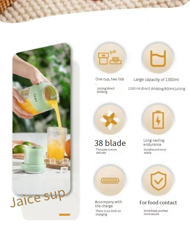 Gemet 500ML Portable Blender Juice Cup With Dual Blades, USB Rechargeable, BPA-Free, For Smoothies & Shakes, Home & Travel Use_voghion.com