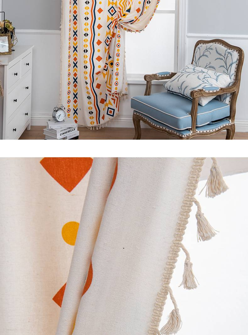 Moderne Leinenvorhänge – mehrfarbiger Kreisdruck, halbtransparente Vorhänge (Wohnzimmer, Schlafzimmer, Büro, 6 Größen, 80 % Leinen, minimalistischer Boho-Stil)_voghion.com