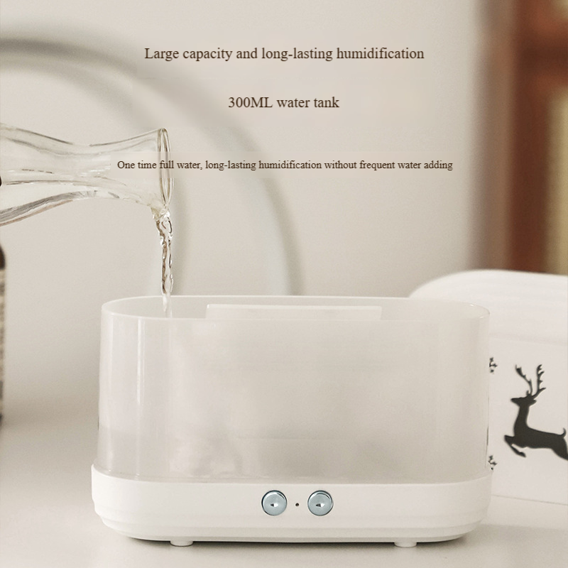 Large Capacity Aromatherapy Humidifier With Flame Effect LED Lights, USB/AC Powered Square Diffuser For Bedroom, 6.5W Low Energy Consumption_voghion.com