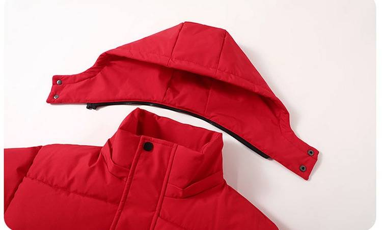 Herren Wintermantel Extralang – Knielang Dicke Baumwolle | Abnehmbare Kapuze | Rot/Schwarz | L-5XL | Unisex Paar Style_voghion.com