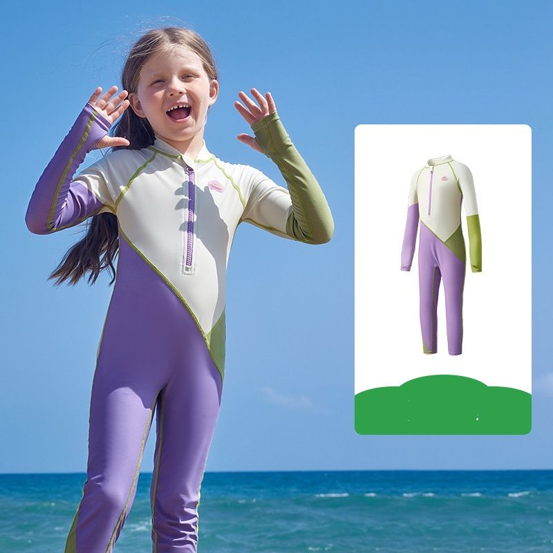 "Kids UPF 50+ Long Sleeve Rash Guard Swimwear – Chlorine-Resistant, Anti-Bacterial & UV Protection, One-Piece Swimsuit For Boys Girls_voghion.com