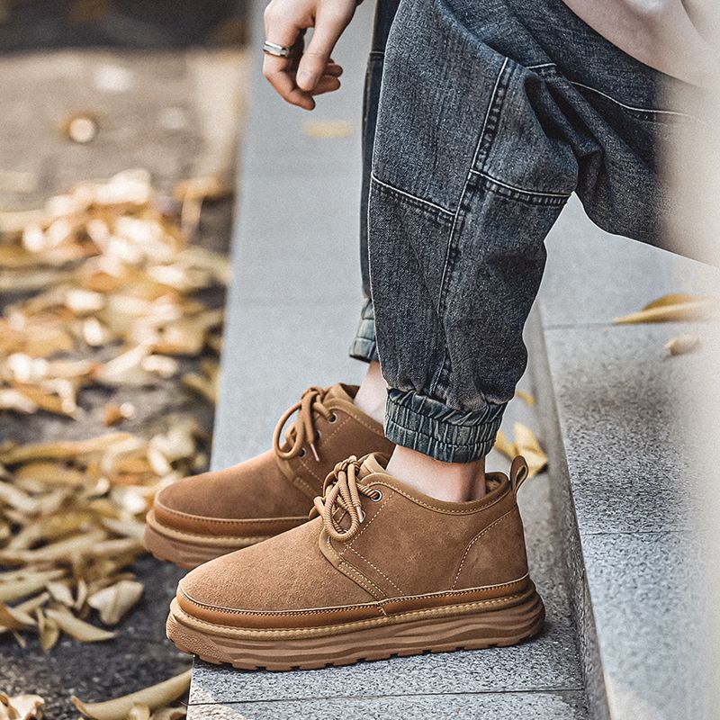 Bottes de neige pour homme, automne-hiver, cuir et fourrure, polaire intégrée, chaudes, mi-montantes, en coton, épaisses, tendance, décontractées, pour le travail_voghion.com