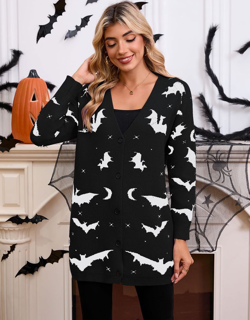 "Cappotto spolverino in jacquard Cyber Bat di Halloween 2025 Y2K | Cardigan oversize a maniche lunghe | Certificato OEKO-TEX® Classe II | Streetwear per festival europei"_voghion.com