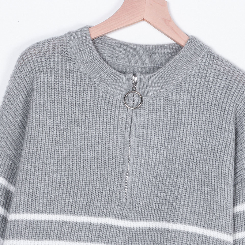 Abbigliamento da donna Maglione maglione pullover con cerniera da donna a maniche lunghe a righe color block a collo alto_voghion.com