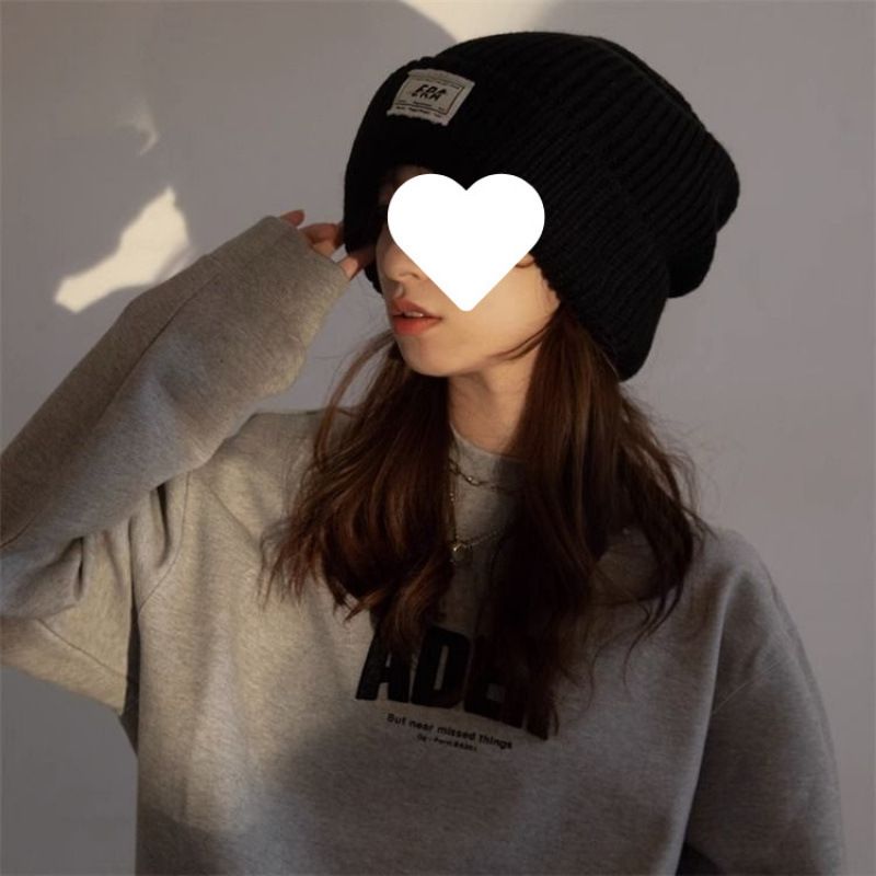 Gestapelte, locker gestrickte, warme, Ohrenschutz, vielseitige Wollmütze, trendig, kleines Gesicht, Damenmütze_voghion.com