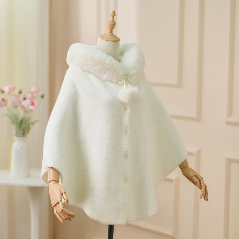 girl Girl Hooded Shawl Cheongsam Dress Outerwear Cute Mink Fur Cape 2025 Winter New Coat_voghion.com