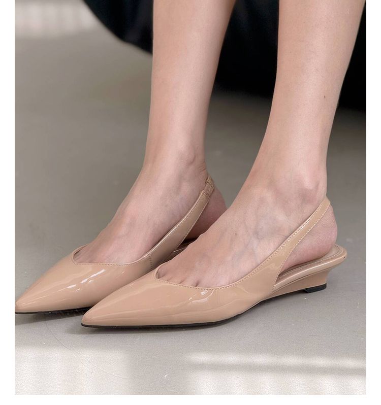 Lancui Nude Wedge Half Slippers For Women Summer Outdoor Patent Leather Chunky Heel Closed Toe Sandals Slim Pointed High_voghion.com