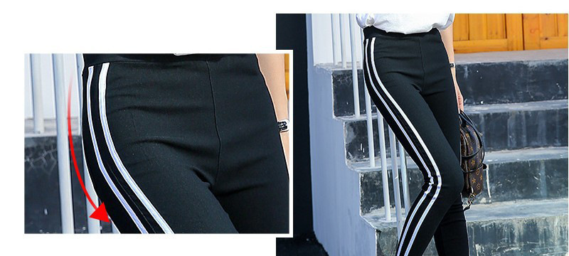Legging extérieur femme à rayures blanches sur le côté et petits pieds, pantalon crayon neuf points_voghion.com