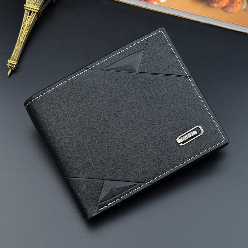 Cartera para hombre, cartera informal de moda con varias tarjetas cortas para hombre, cartera suave horizontal delgada de tres pliegues para hombre_voghion.com