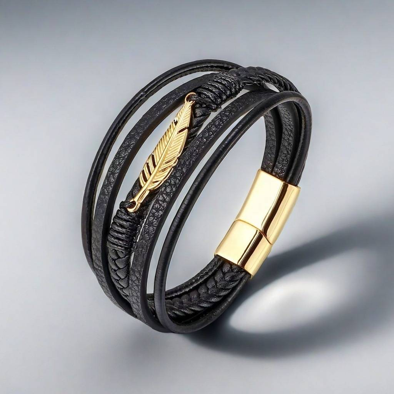 Lederseilarmband Herren Punk-Stil Federarmband_voghion.com