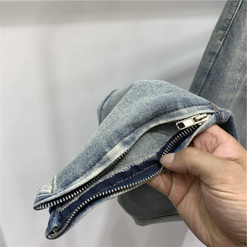 Mænds jeans Ni-punktsbukser Slanke dobbelt lynlås Stretch Casual Bukser Lange_voghion.com