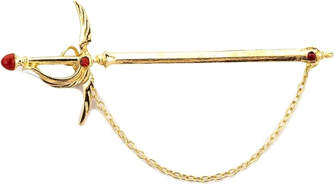 Spilla da colletto con catena pendente a forma di spada dorata con ali e pietra rossa, orecchini da abito, borchie per camicia, spille da bavero, adatte agli uomini_voghion.com