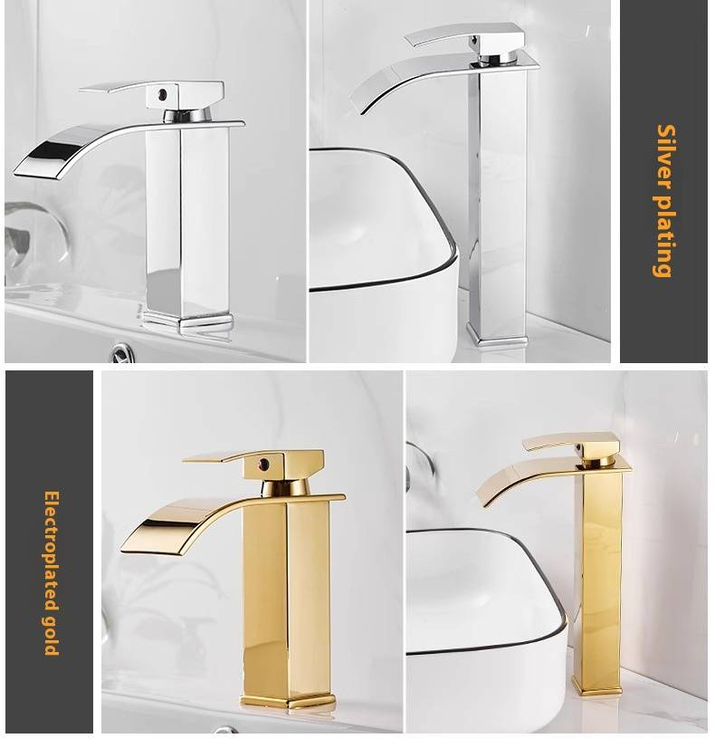 Waterfall Basin Faucet – Single Handle Mixer Tap For Bathroom Sink (CUP Certified, Ceramic Cartridge, Lead-Free Stainless Steel 360° Swivel Spout)_voghion.com