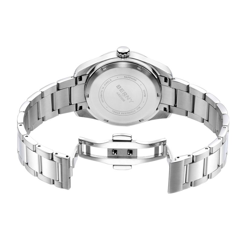 BERNY Automatic Watches For Men Fashion 20ATM Waterproof Super Luminous Mechanical Silver Watch With Date Stainless Steel Sapphire Analog Wrist Watch_voghion.com