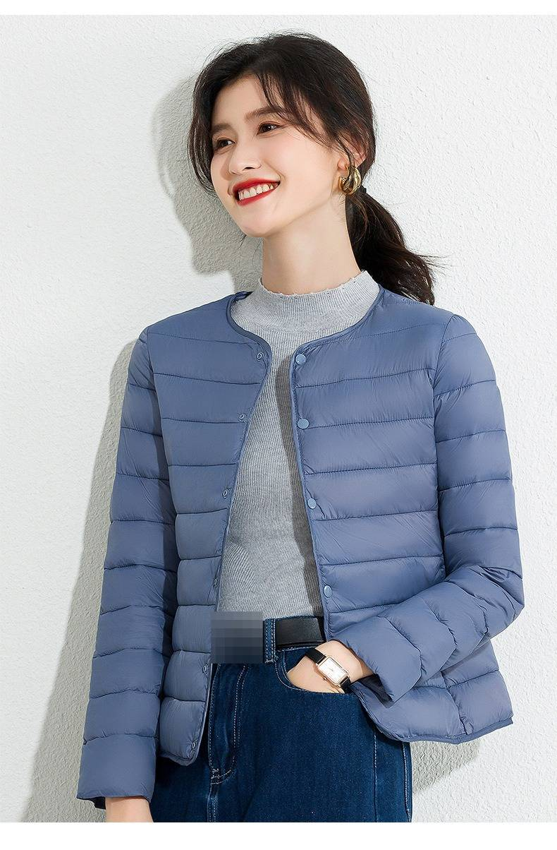 Women's Lightweight Quilted Down Jacket Slim Fit Round Neck Short Puffer Vest Layering Staple Casual Warm Coat_voghion.com