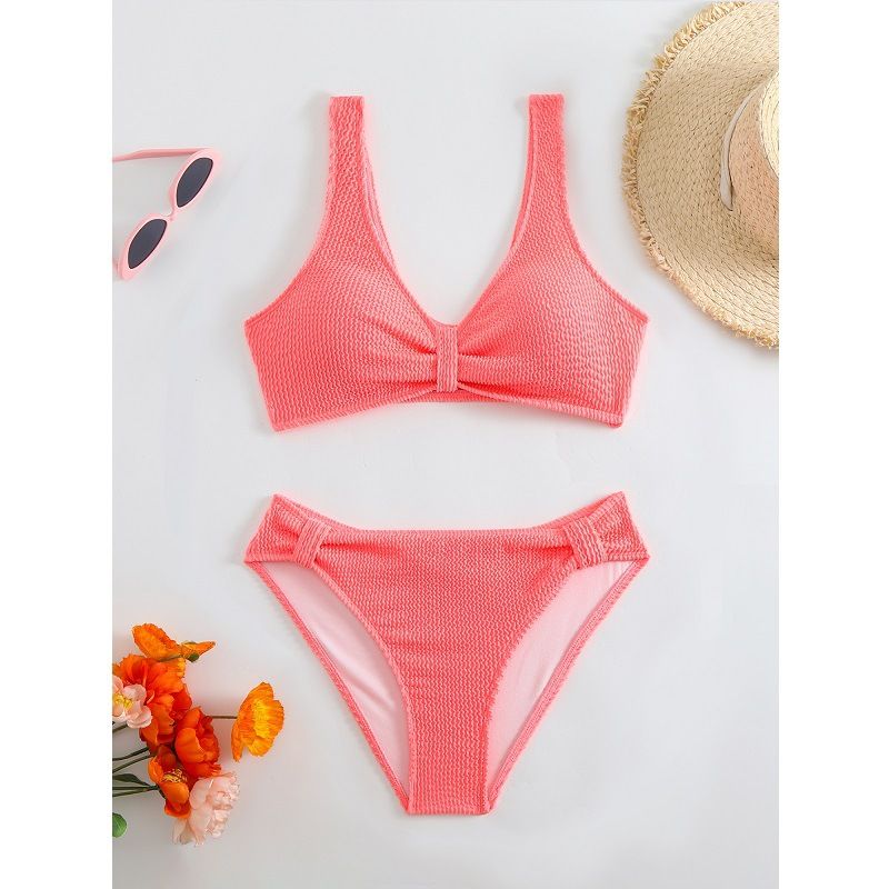 Separate Solid Color Bikini With High Waist Cover_voghion.com