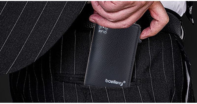 Baellerry New Ανδρική θήκη για κάρτες Lychee RFID Αντιμαγνητική πλάγια ώθηση Pop, μεταλλικό κουτί αλουμινίου_voghion.com