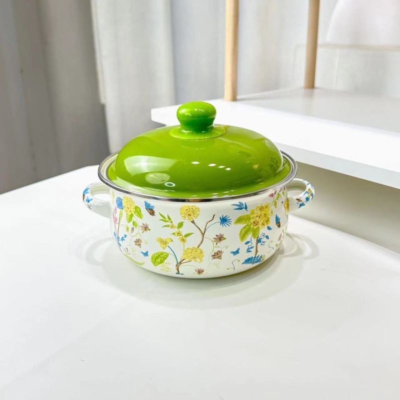 Three-Piece Set Thickened Double-Handled With Lid Baby Food Instant Noodle Flat-Bottom Soup Pot Enamel Cookware_voghion.com